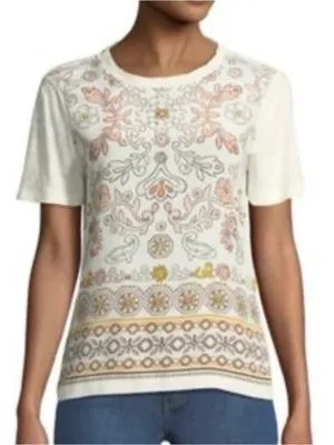 Tory Burch Kayla Mixed Media Top Silk Front Linen Back size Large Lightweight thumbnail 1