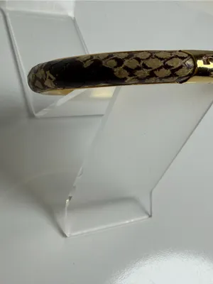 Tory Burch Women’s Leather Inlay Snake Print Gold Double T Bangle Bracelet thumbnail 6
