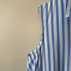 Blue White Striped Sleeveless Button Front Drawstring Midi Dress XL Coastal thumbnail 7