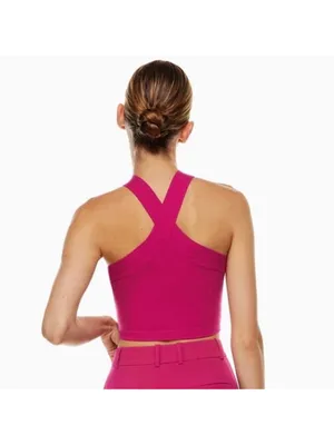 ARITZIA Babaton Sculpt Knit Criss Cross‎ Cropped Tank Size Small Pink NWT thumbnail 2