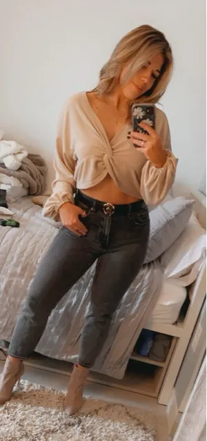12th Tribe Tan Flowy Top Size S/M thumbnail 1