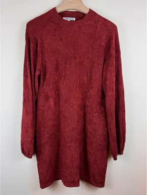 Elizabeth and James Burgundy Velour Knit Sweater Mini Dress Long Sleeve Size L thumbnail 2