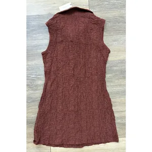 Anthropologie Textured Sleeveless Shirt Dress Brown Collared Button Womens M NWT thumbnail 2