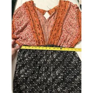 Free People Romper Womens M Orange Black Arizona Wide Plunge Floral Boho Rayon thumbnail 5