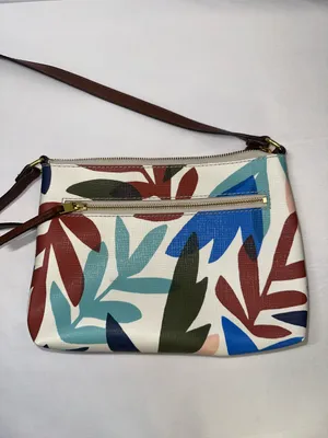 Fossil Fiona Crossbody Bag Abstract Leaf Floral Print Coated Canvas Purse thumbnail 4