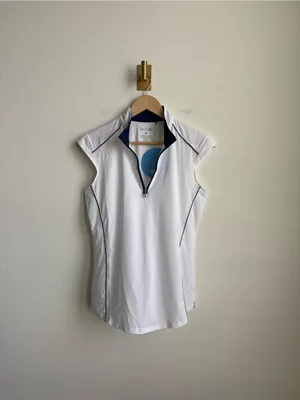 SanSoleil Women's UPF 50+ Quarter Zip Sleeveless Golf Top White Navy M thumbnail 2