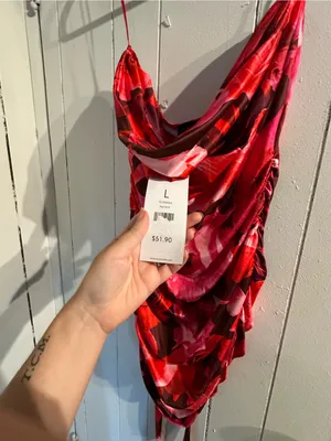 AKIRA NWT Red Cowl-Front Halter Ruched Slip Dress thumbnail 2