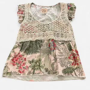 Chaser Boho Crochet layered Tropical Tee | Festival Hippie Mixed Media Top small thumbnail 4