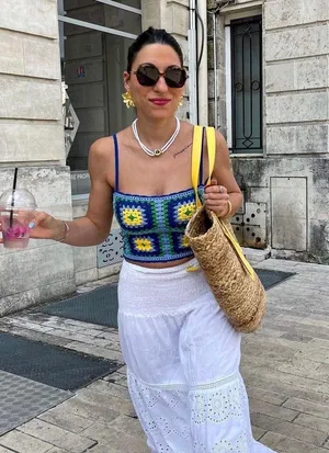 ZARA crochet top blouse crop top bandeau open work summer vacation open back thumbnail 1