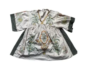Sunday Up Beige Bohemian Floral Tunic with Green and Gold Accents M thumbnail 1