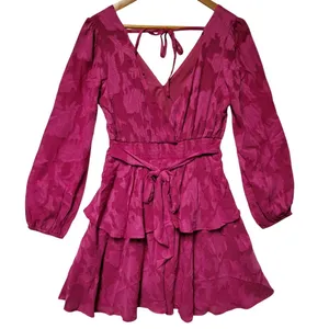 NWT Pink Floral Tiered Mini Dress Wedding Guest Easter Party Long Sleeve Size‎ S thumbnail 2