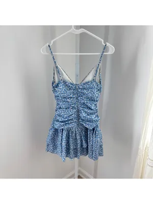Princess Polly EUC Women's Blue Floral Rothea Ruched Bodice Mini Dress Size 2 thumbnail 5