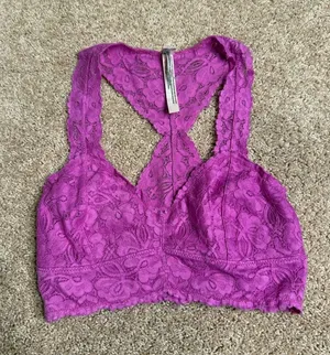 Free People Intimately Lace Racerback Bralette‎ Magenta Floral Boho Bra Size XS thumbnail 1