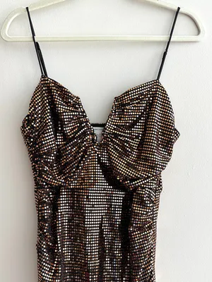 Selfie Leslie Dancing In September Thigh Split Sequin Dress Bronze, Size XL thumbnail 7