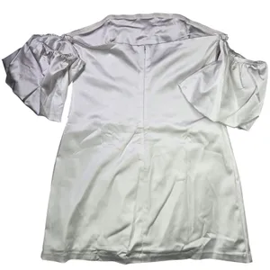 Abercrombie & Fitch Silver Satin Off the Shoulder Puff Sleeve Mini Dress XL‎ thumbnail 3