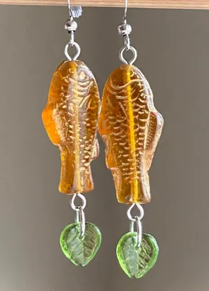quality Czech glass beads fish/ leaf boho unique dangle earrings🐟 thumbnail 3