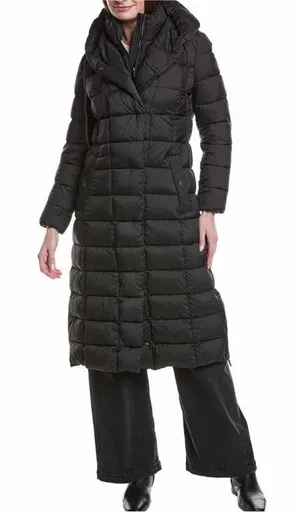 Kenneth Cole Black Long Quilted Puffer Coat with Hood thumbnail 1