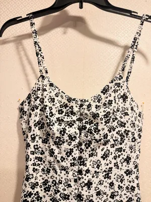 Zara Black White Floral Button Front Spaghetti Strap Midi Slip Dress Size XS thumbnail 2
