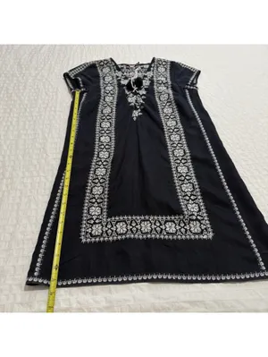 Calypso St. Barth 100% Linen Navy Blue White Embroidered Shift Dress Mini Small thumbnail 3