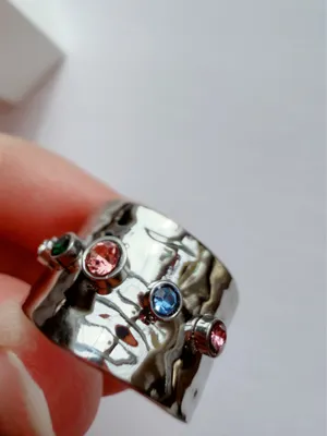 Silver non tarnish open ring with colorful zircons thumbnail 3