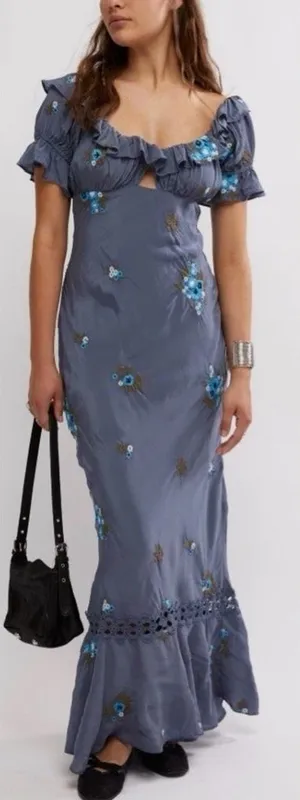 NEW FREE PEOPLE Bali Santa Cruz midi Dress In Blue sz XS thumbnail 1