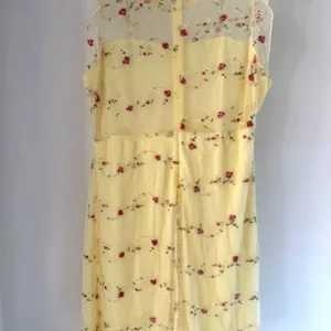Angela Womens 1X Yellow Embroidered Floral Mesh Overlay A Line Dress Ruffle Cap thumbnail 5