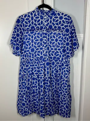 Tuckernuck Anthropologie‎ Ro's Garden Vibeka Ruffle Mini Dress Blue Print Small thumbnail 1