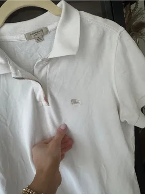 Burberry polo shirt short sleeve top collar cotton plaid trim embroidered logo thumbnail 10