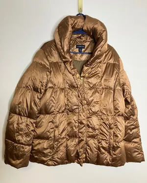 Lands' End Puffer Jacket Womens XL Bronze Excellent Down Quilted Metallic Coat thumbnail 1