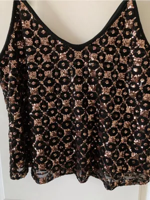 Shyanne Gold Sequin Top Black Tank Adjustable Straps Women's Medium thumbnail 4