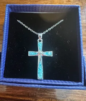 Stainless Steel & Turquoise Cross 16 inch Necklace thumbnail 1