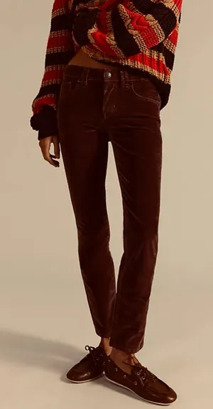Free People Women’s Burgundy Corduroy Velvet Skinny Straight Leg Pants Size‎ 28 thumbnail 1