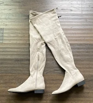 DKNY Over-the-Knee Boots Womens Sz 8 Grey Faux Suede Pointed Toe thumbnail 1