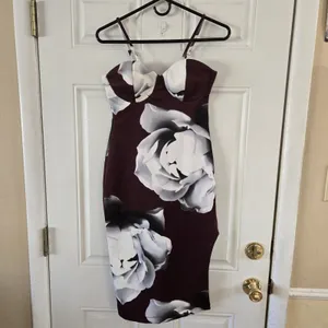 Venus Bodycon Dress Small Burgundy Floral Bustier Midi Stretch Party Cocktail thumbnail 10
