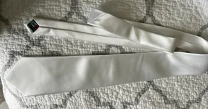 TELY White Satin Solid Woven Men’s Pointed Neck Tie One Size 1 Piece thumbnail 1