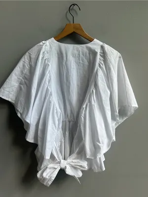Zara White V-Neck Peplum Puff-Sleeve Blouse 100% Cotton Size Large thumbnail 4
