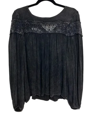 Altar’d State Boho Lace Whimsigoth Witchy Blouse Burnout Washed Black - Size S thumbnail 1