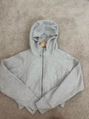 lululemon athletica Light Gray Cropped Hooded Zip Sweatshirt thumbnail 8