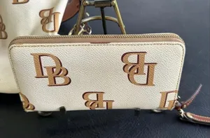 Dooney & Bourke Monogram Coated Canvas Zip Around Wallet Cream Cognac Organizer thumbnail 1