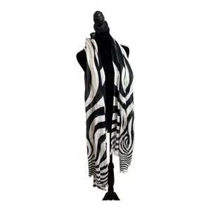 Etcetera Monochrome Zebra Print Scarf Black White Stripe Fringe Headwrap Headband Shawl thumbnail 2