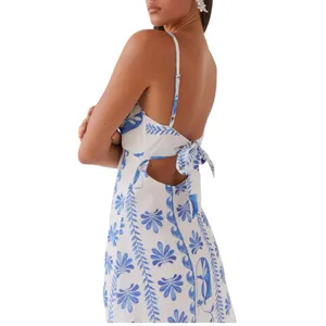 Peppermayo Maxi Dress Blue White Floral Tie Front Cutout NWT Size US 2 Boho thumbnail 3
