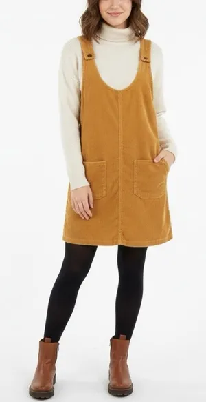 NEW Blue Spice Corduroy Overall jumpsuit Dress Mustard yellow MEDIUM boho thumbnail 1