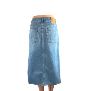 Levi's Light Blue High Rise Side Slit Classic Midi Flare A-Line Denim Skirt 27 thumbnail 3