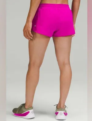 NWOT Lululemon Hotty Hot Low Rise Lined Short 2.5" Purple Highlight Size 12 thumbnail 2