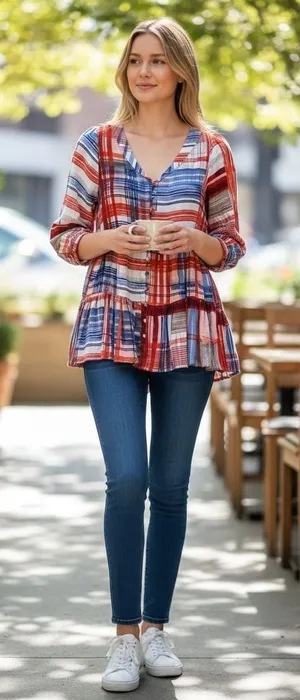 Maeve Peplum Top Red White Blue‎ Small thumbnail 1