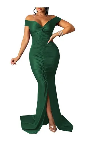 New Womens LalaLin Green Ruched Off Shoulder Flattering Evening Dress - Sz 2X thumbnail 1