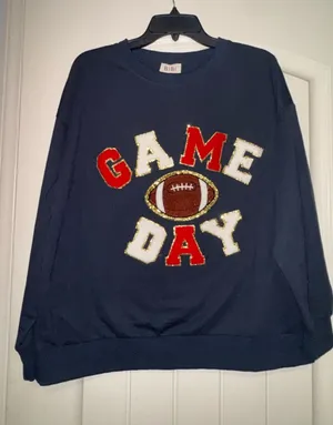 BiBi Navy Sweatshirt with Red and White 'GAME DAY' Appliqué thumbnail 1