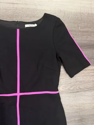 Bailey 44 Women’s Black Straight Short Sleeve Pencil Dress Pink Trim Sz M thumbnail 2