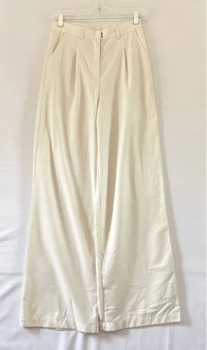 Ronny Kobo Tornby Cream Ivory Wide Leg‎ Pleated High Waisted Trousers XS NWT thumbnail 1