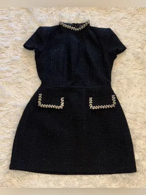 NEW NADINE MERABI Simone Embellished Trim Shimmer Tweed Black Minidress Sz 8 thumbnail 5